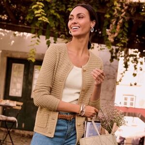 Talbots Kate Cardigan Metallic Brown Sugar Brown with Metal Buttons Size L